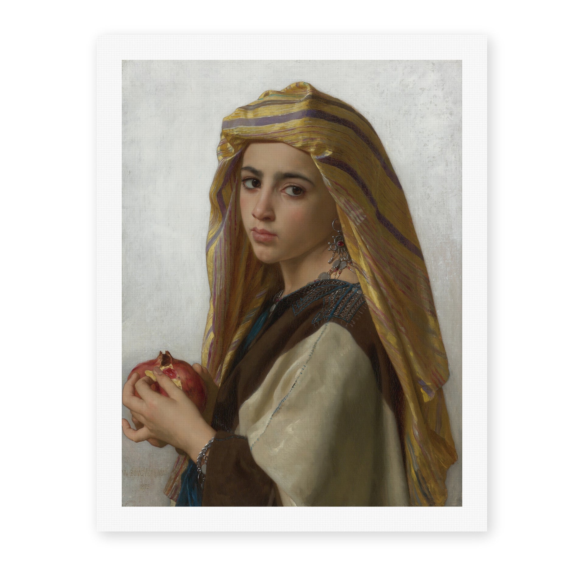 William-Adolphe Bouguereau's 'Girl with a Pomegranate' painting reproduced as a rolled canvas print