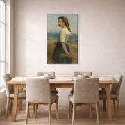 Gallery-wrapped canvas print of William-Adolphe Bouguereau's Glaneuse displayed on a wall in a dining room