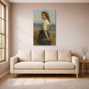 Gallery-wrapped canvas print of William-Adolphe Bouguereau's Glaneuse displayed on a wall in a living room