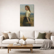 Gallery-wrapped canvas print of William-Adolphe Bouguereau's Glaneuse displayed on a wall in a second living room setting