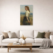 Unframed poster print of William-Adolphe Bouguereau's Glaneuse displayed on a wall in a second living room setting