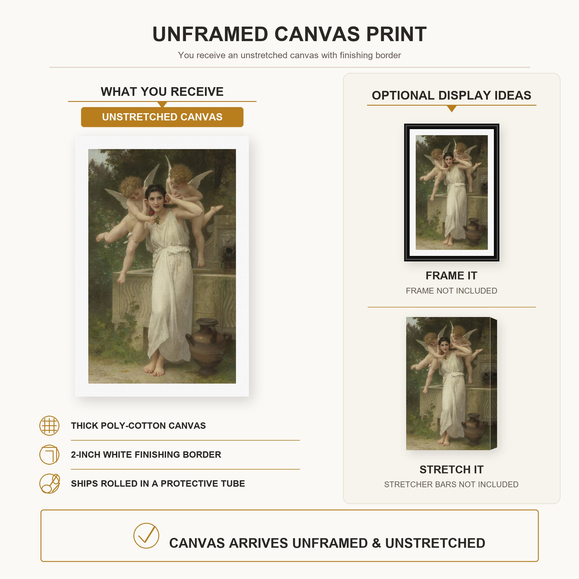 William-Adolphe Bouguereau - Jeunesse canvas print size comparison and framing display infographic
