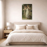 Gallery-wrapped canvas print of William-Adolphe Bouguereau's Jeunesse displayed on a wall in a bedroom
