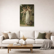 Gallery-wrapped canvas print of William-Adolphe Bouguereau's Jeunesse displayed on a wall in a second living room setting