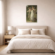 Unframed poster print of William-Adolphe Bouguereau's Jeunesse displayed on a wall in a bedroom
