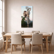 Gallery-wrapped canvas print of William-Adolphe Bouguereau's L'aurore displayed on a wall in a dining room