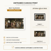 William-Adolphe Bouguereau - La Jeunesse de Bacchus (The Youth of Bacchus) canvas print size comparison and framing display infographic