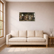 Unframed poster print of William-Adolphe Bouguereau's La Jeunesse de Bacchus (The Youth of Bacchus) displayed on a wall in a living room