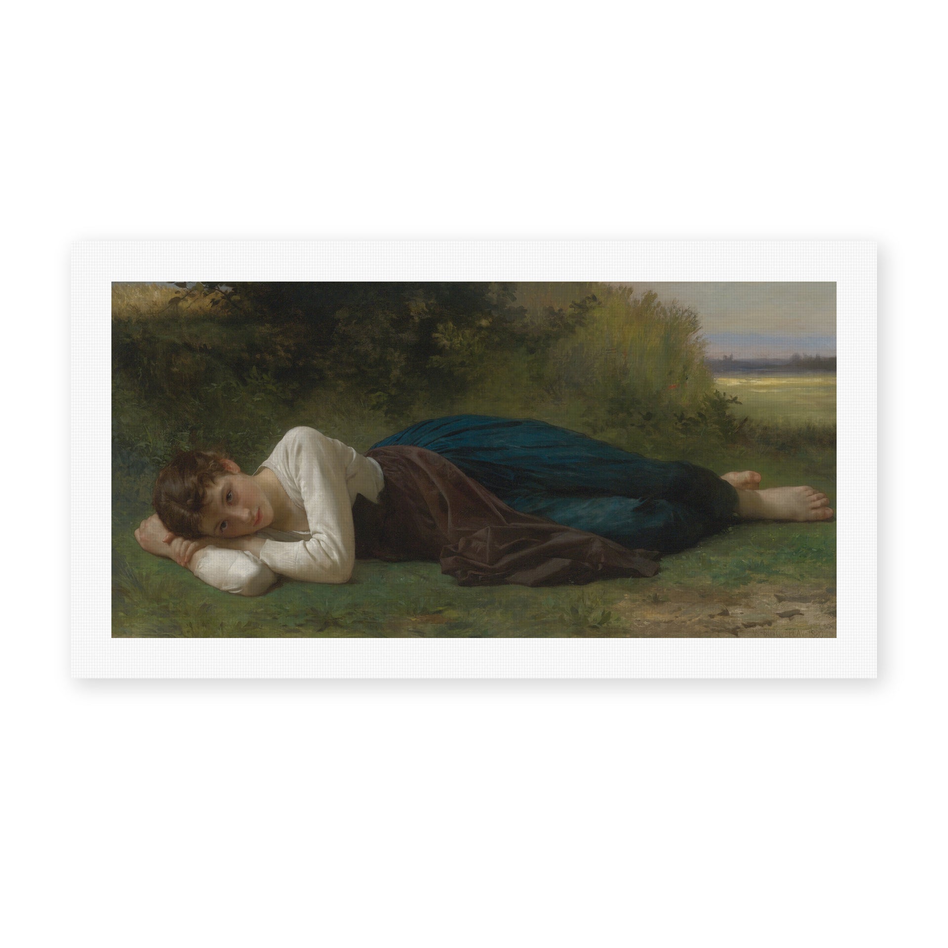 William-Adolphe Bouguereau's 'Le Repos (Jeune Fille Couchée)' painting reproduced as a rolled canvas print