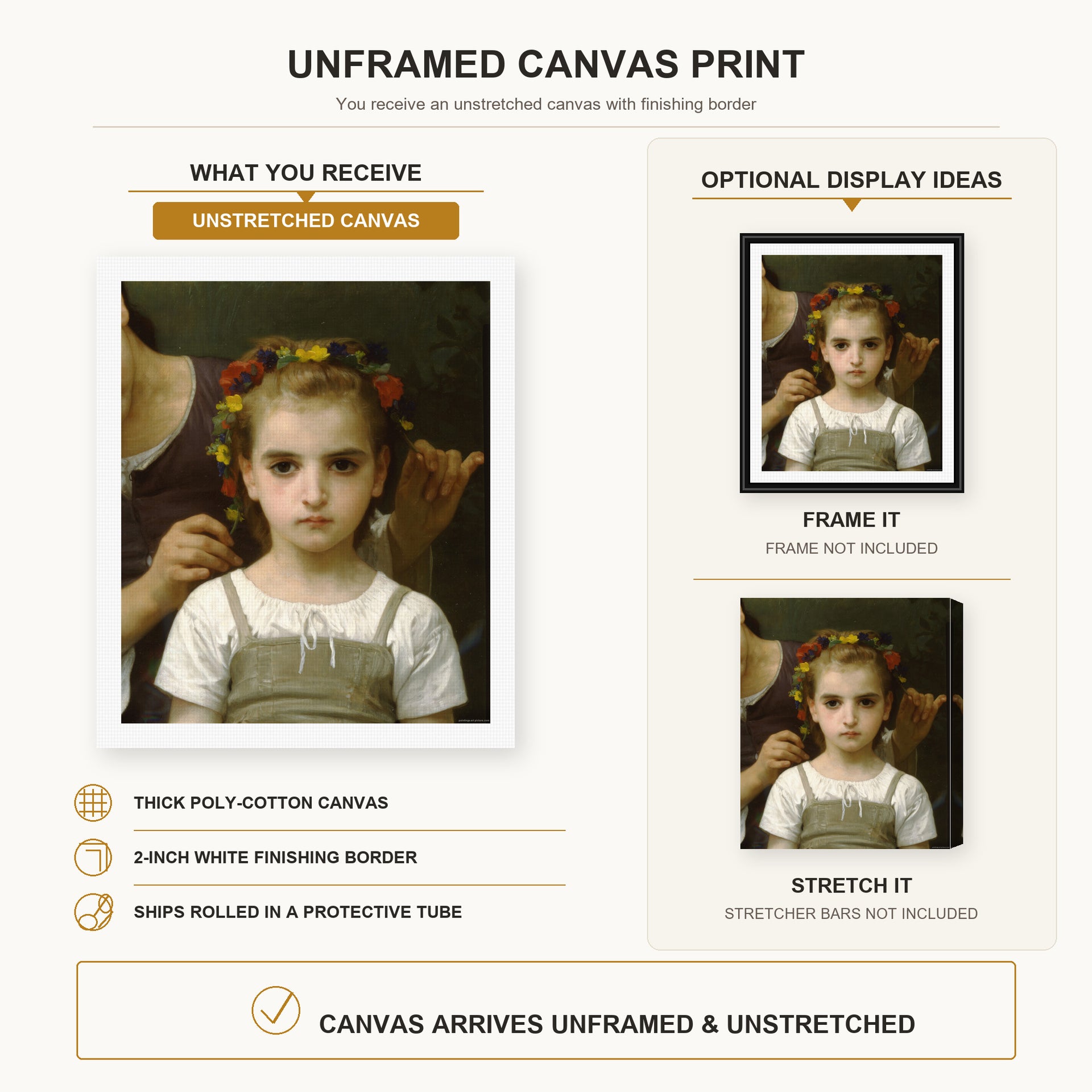 William-Adolphe Bouguereau - Mother and Child canvas print size comparison and framing display infographic