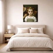 Gallery-wrapped canvas print of William-Adolphe Bouguereau's Mother and Child displayed on a wall in a bedroom