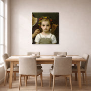 Gallery-wrapped canvas print of William-Adolphe Bouguereau's Mother and Child displayed on a wall in a dining room