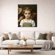 Gallery-wrapped canvas print of William-Adolphe Bouguereau's Mother and Child displayed on a wall in a second living room setting