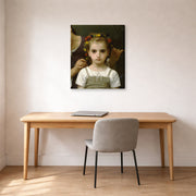 Gallery-wrapped canvas print of William-Adolphe Bouguereau's Mother and Child displayed on a wall in a office