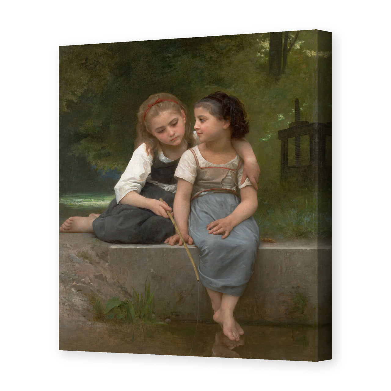 William-Adolphe Bouguereau's 'Pêche pour les grenouilles' painting reproduced as a gallery-wrapped canvas print