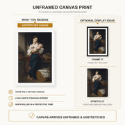 William-Adolphe Bouguereau - Premières Caresse canvas print size comparison and framing display infographic