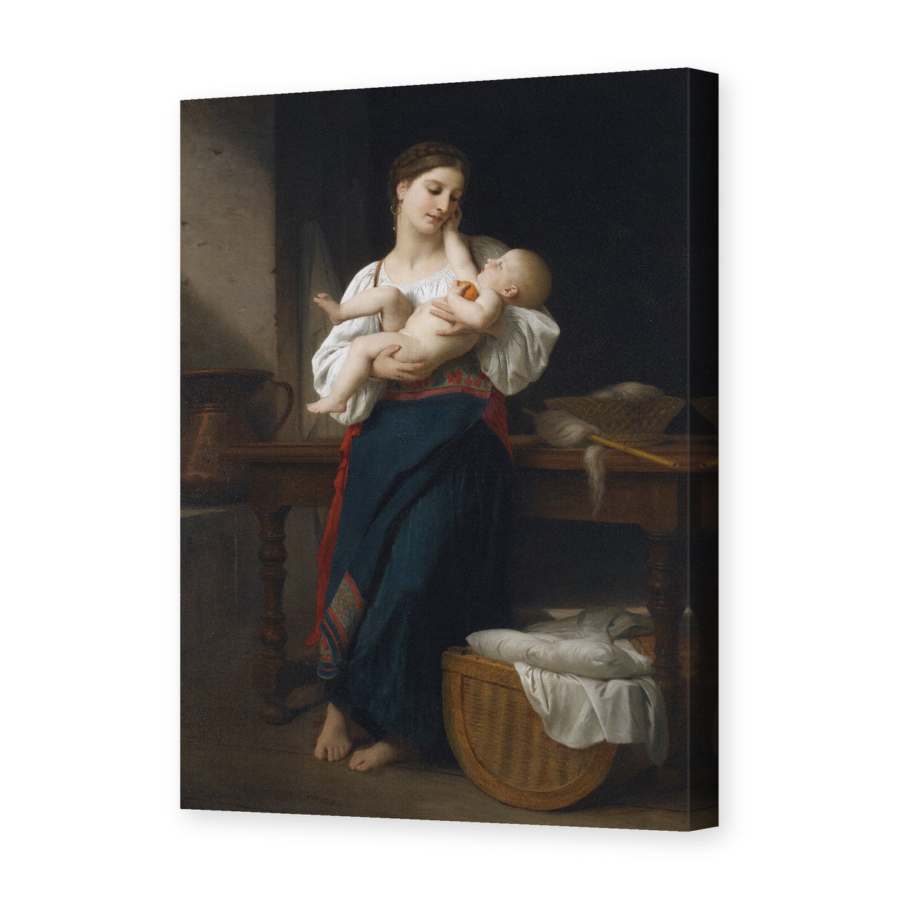 William-Adolphe Bouguereau's 'Premières Caresse' painting reproduced as a gallery-wrapped canvas print
