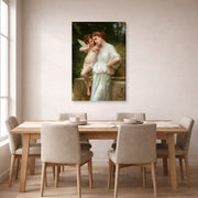 Gallery-wrapped canvas print of William-Adolphe Bouguereau's Secrets De L'amour displayed on a wall in a dining room