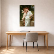 Gallery-wrapped canvas print of William-Adolphe Bouguereau's Secrets De L'amour displayed on a wall in a office