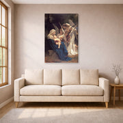 Gallery-wrapped canvas print of William-Adolphe Bouguereau's Song of the Angels displayed on a wall in a living room