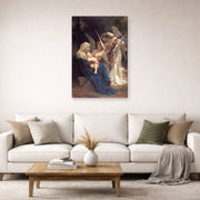 Gallery-wrapped canvas print of William-Adolphe Bouguereau's Song of the Angels displayed on a wall in a second living room setting