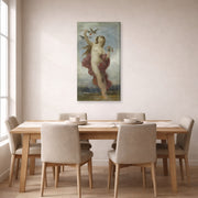 Gallery-wrapped canvas print of William-Adolphe Bouguereau's Study for 'Le Jour' displayed on a wall in a dining room