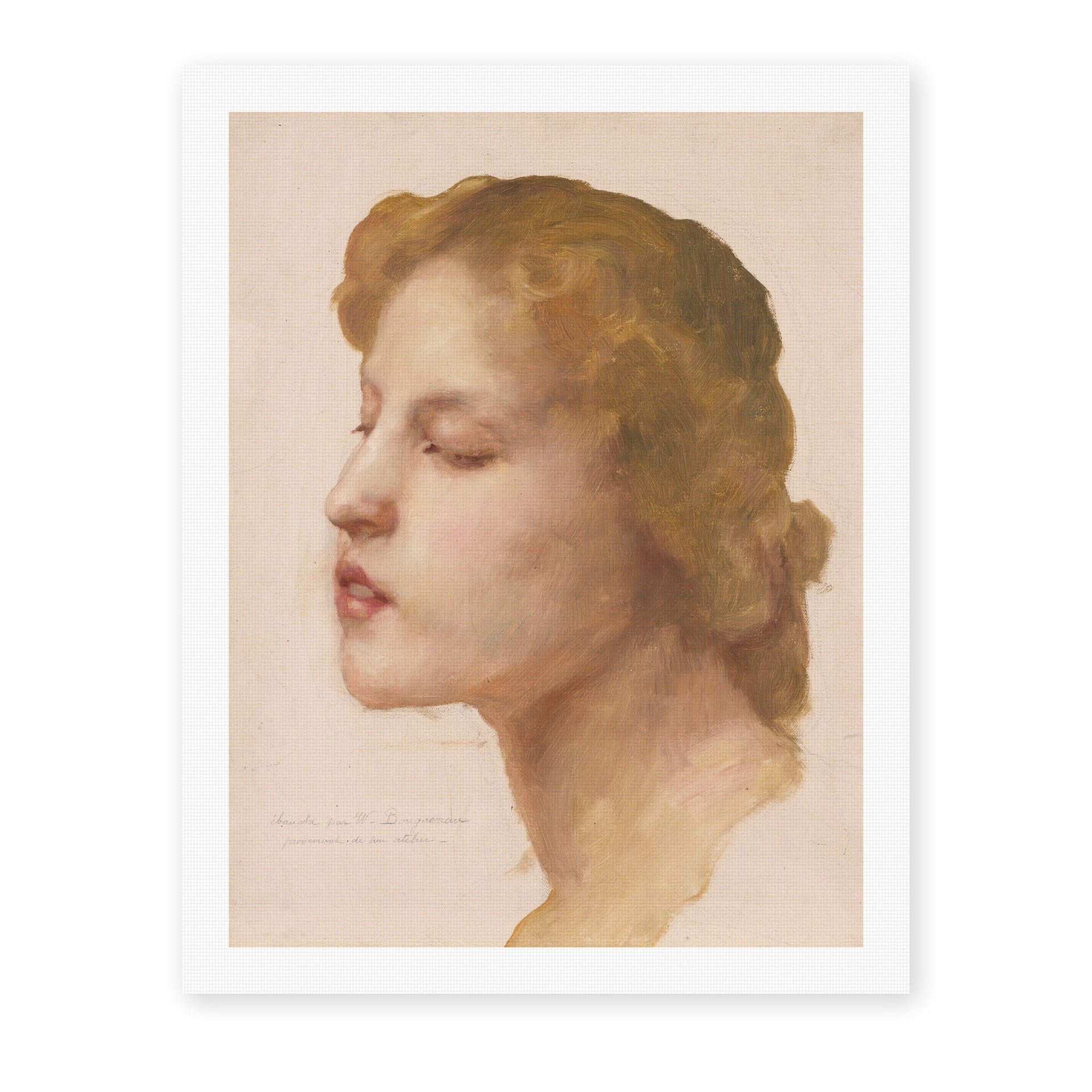 William-Adolphe Bouguereau's 'Study of a Woman's Head' painting reproduced as a rolled canvas print