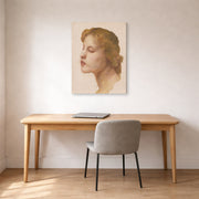 Gallery-wrapped canvas print of William-Adolphe Bouguereau's Study of a Woman's Head displayed on a wall in a office