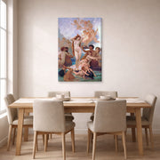 Gallery-wrapped canvas print of William-Adolphe Bouguereau's The Birth of Venus displayed on a wall in a dining room