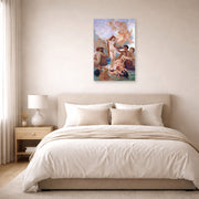 Unframed poster print of William-Adolphe Bouguereau's The Birth of Venus displayed on a wall in a bedroom