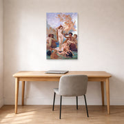 Unframed poster print of William-Adolphe Bouguereau's The Birth of Venus displayed on a wall in a office