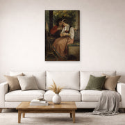 Gallery-wrapped canvas print of William-Adolphe Bouguereau's The Proposal displayed on a wall in a second living room setting