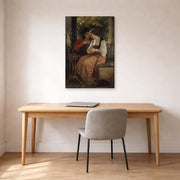 Gallery-wrapped canvas print of William-Adolphe Bouguereau's The Proposal displayed on a wall in a office