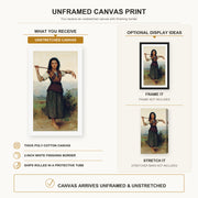 William-Adolphe Bouguereau - The Shepherdess canvas print size comparison and framing display infographic