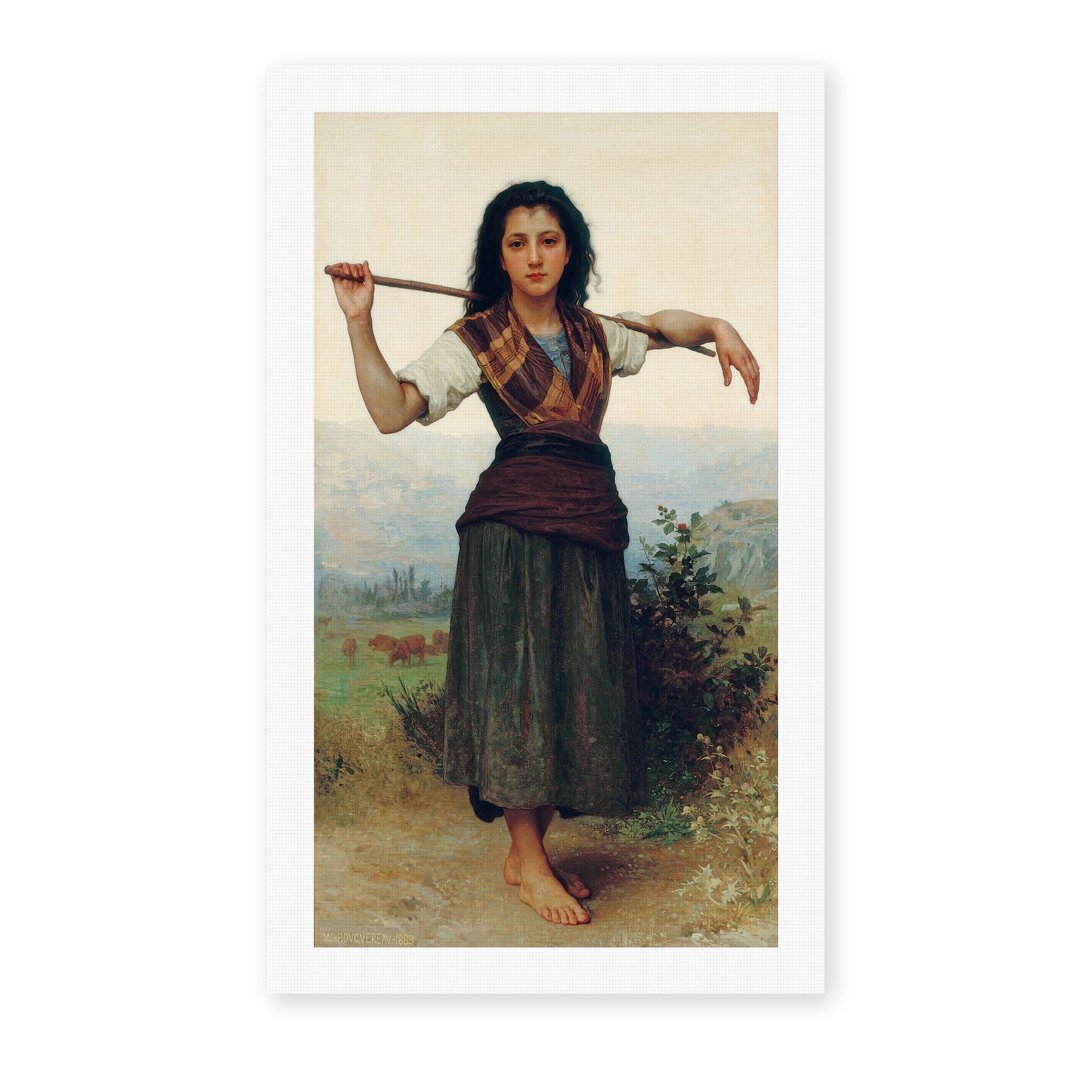 William-Adolphe Bouguereau's 'The Shepherdess' painting reproduced as a rolled canvas print