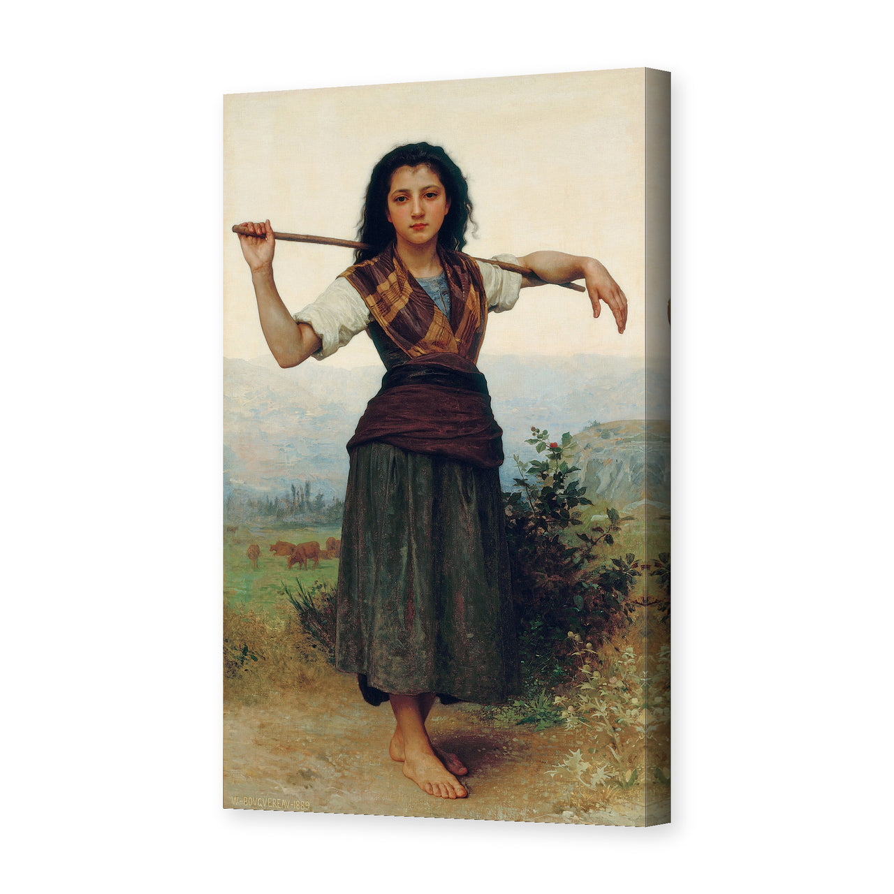 William-Adolphe Bouguereau's 'The Shepherdess' painting reproduced as a gallery-wrapped canvas print