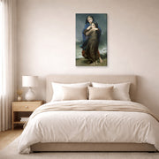 Gallery-wrapped canvas print of William-Adolphe Bouguereau's The Storm displayed on a wall in a bedroom