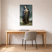 Gallery-wrapped canvas print of William-Adolphe Bouguereau's The Storm displayed on a wall in a office