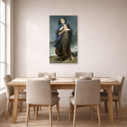 Unframed poster print of William-Adolphe Bouguereau's The Storm displayed on a wall in a dining room