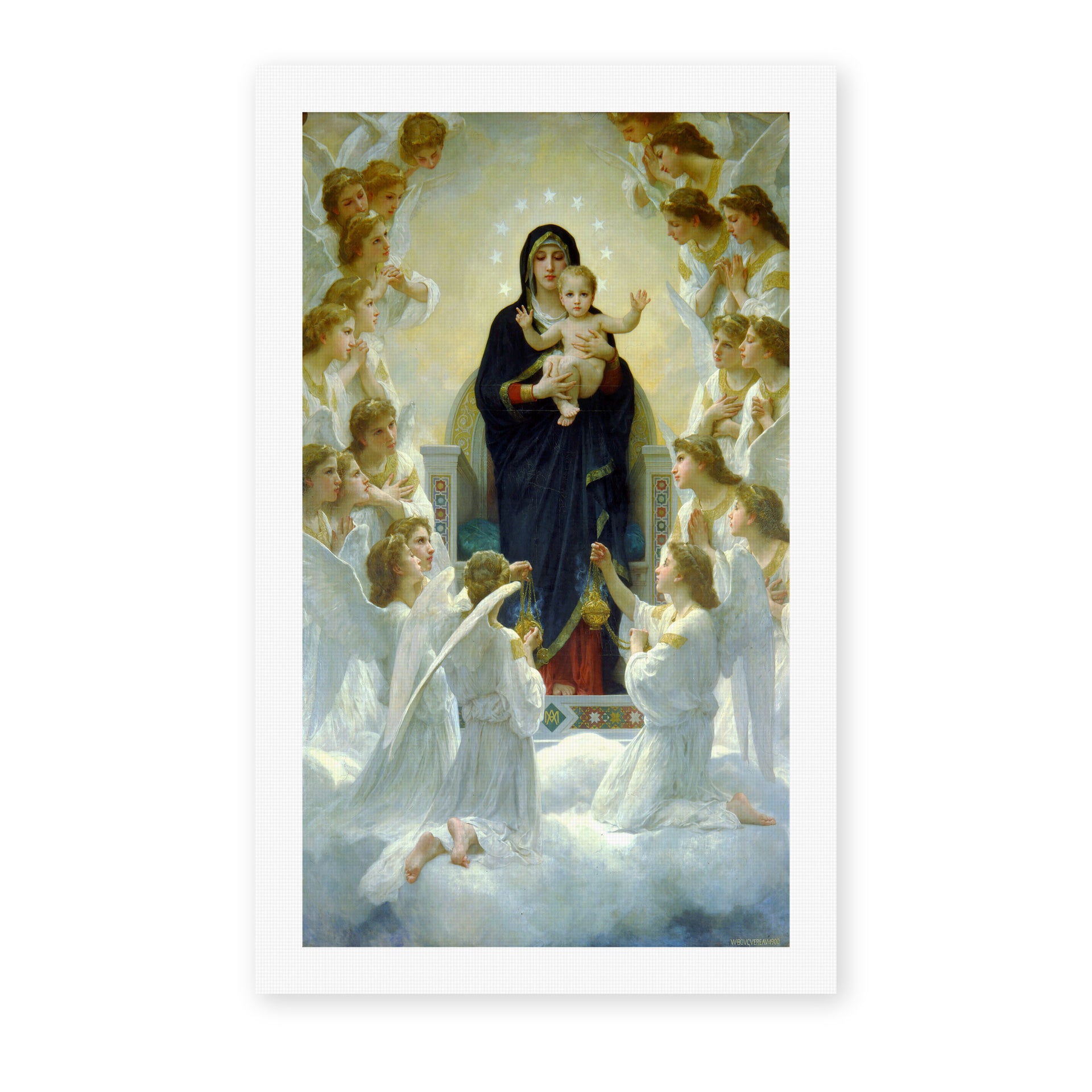 William-Adolphe Bouguereau's 'The Virgin with Angels' painting reproduced as a rolled canvas print