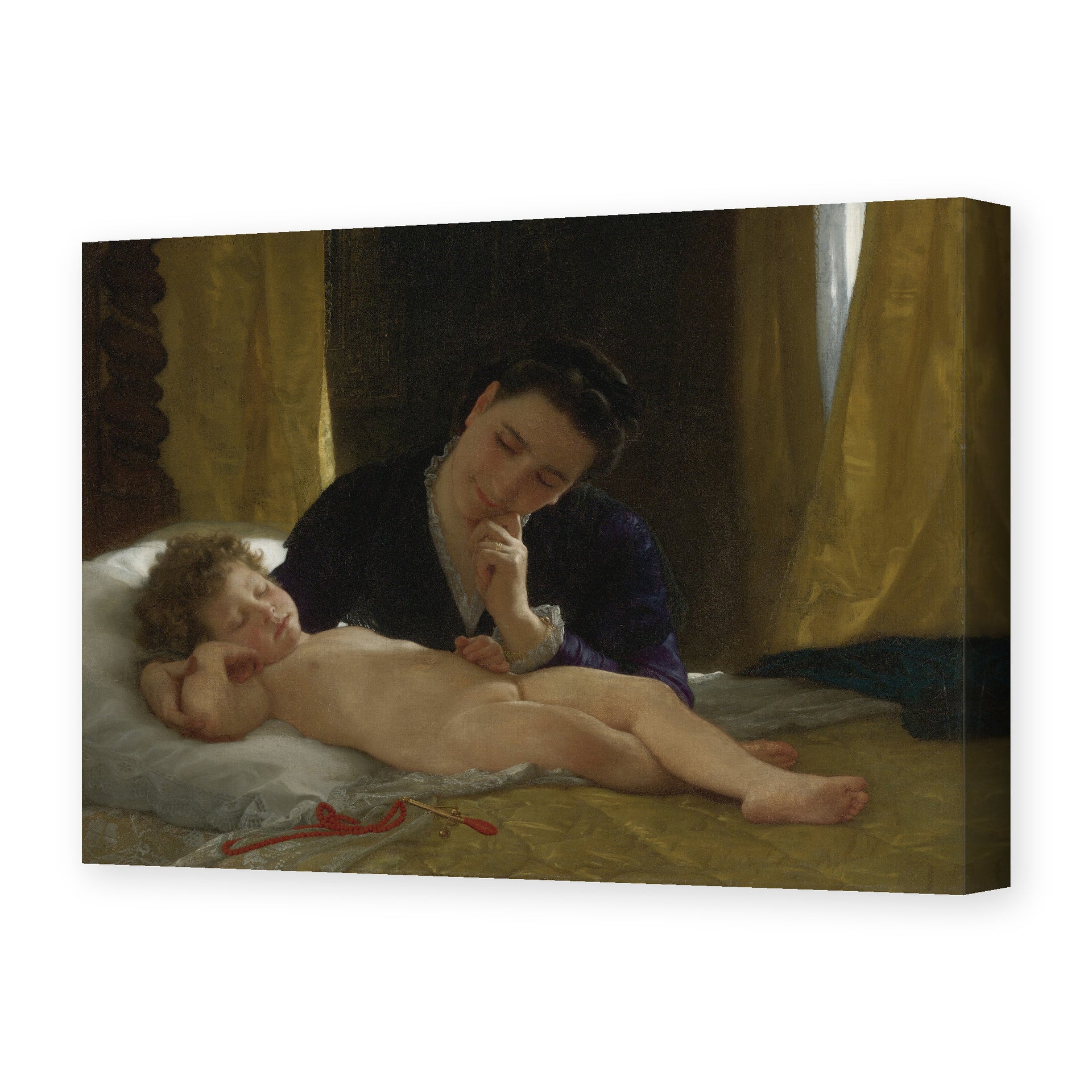 William-Adolphe Bouguereau's 'Young Mother Contemplating her Child' painting reproduced as a gallery-wrapped canvas print