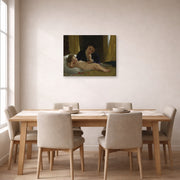 Gallery-wrapped canvas print of William-Adolphe Bouguereau's Young Mother Contemplating her Child displayed on a wall in a dining room
