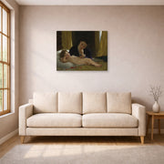 Gallery-wrapped canvas print of William-Adolphe Bouguereau's Young Mother Contemplating her Child displayed on a wall in a living room