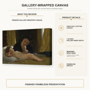 William-Adolphe Bouguereau - Young Mother Contemplating her Child gallery wrap canvas construction and hanging details infographic