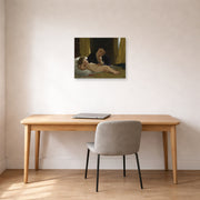 Unframed poster print of William-Adolphe Bouguereau's Young Mother Contemplating her Child displayed on a wall in a office