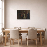 Unframed poster print of Winslow Homer's A Visit from the Old Mistress displayed on a wall in a dining room
