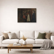 Unframed poster print of Winslow Homer's A Visit from the Old Mistress displayed on a wall in a living room