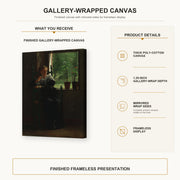 Winslow Homer - At the Window gallery wrap canvas construction and hanging details infographic