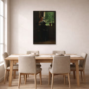 Unframed poster print of Winslow Homer's At the Window displayed on a wall in a dining room