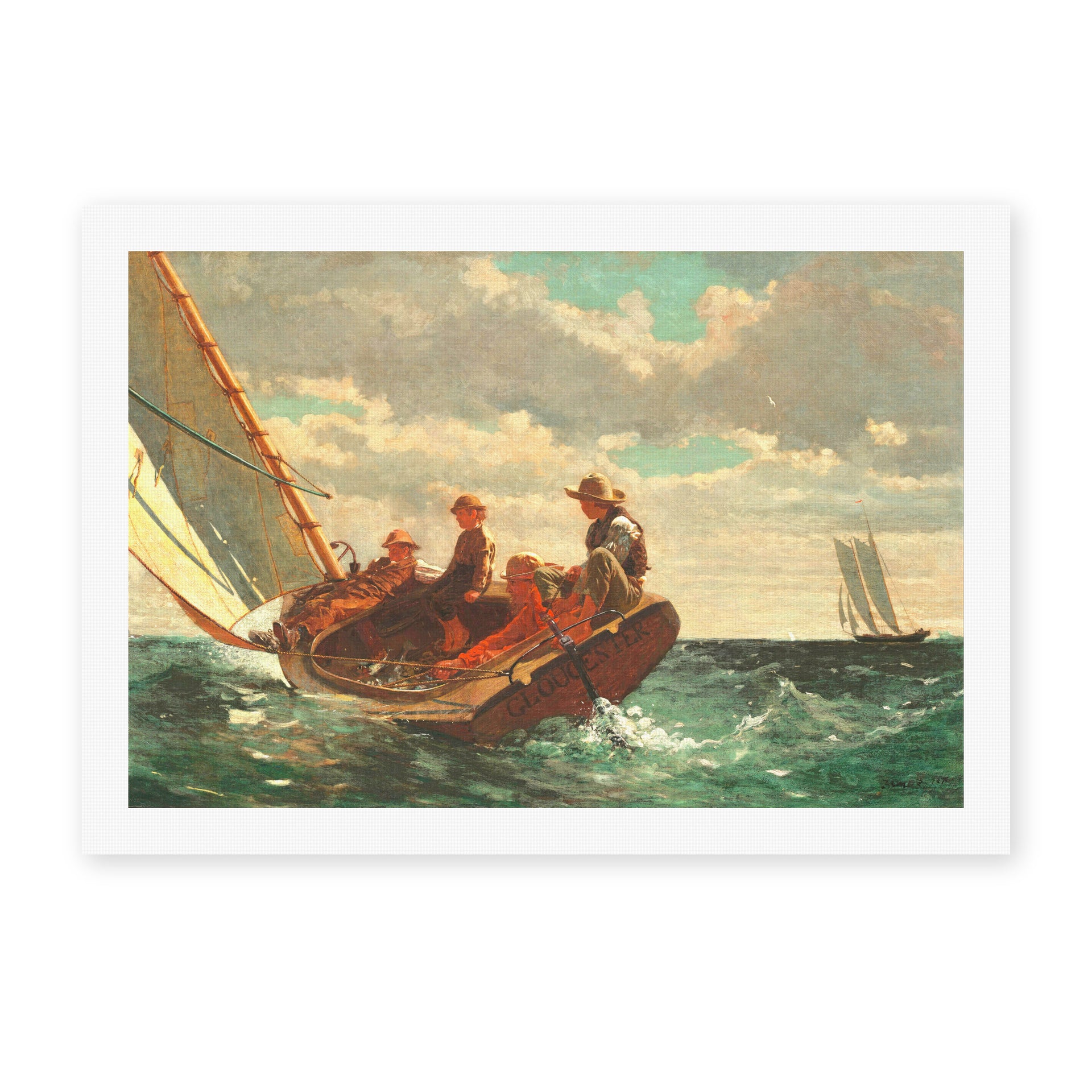 Winslow Homer's 'Breezing Up' painting reproduced as a rolled canvas print